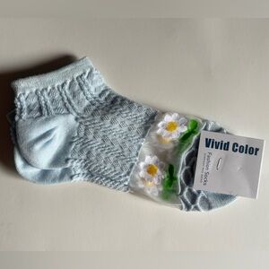 Baby blue Ankle Socks with Textured Knit and Floral Design